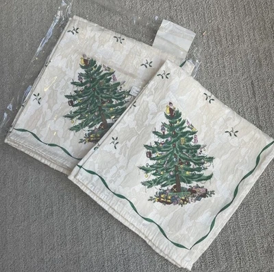 Servilletas de tela Spode árbol de Navidad 4 marfil damasco cena verde 20" X 20" vacaciones Foto 1 de 4