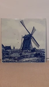 Molino de viento Delft Holland 6" azulejo remache hecho en Bélgica - Imagen 1 de 7