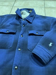 Polo Ralph Lauren Jacket Mens M Blue Plaid Sherpa Lined Flannel Shacket Magic - Picture 1 of 7