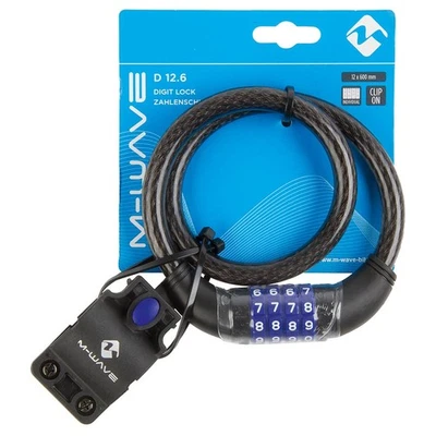 M-Wave D12.6 12mm Combination Cable Lock with Clip-On Bracket, 600mm Security - Image 1 of 2