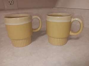 Vtg Tan Drip Glaze Coffee Cups Japan Stackable Ceramic Retro Style Kitchen Decor - Picture 1 of 8