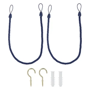 2 Stück Gardinen Raffhalter Seile mit Haken Schrauben dunkelblau - Bild 1 von 7
