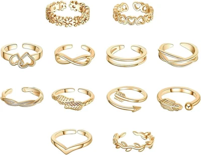 Juego de 12 piezas de anillos ajustables enchapados en oro/plata de 14 quilates para mujer Foto 1 de 4
