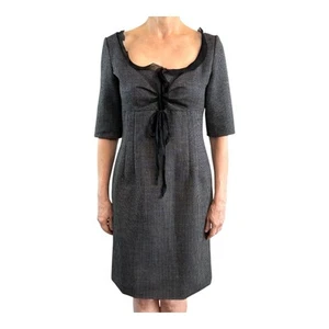 Valentino Size 44 12 Aus 8 US Grey Black Wool Mohair Blend Hiver Midi Dress - Picture 1 of 24