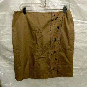 ANN TAYLOR tan floral embroidered skirt 10 - Picture 1 of 6