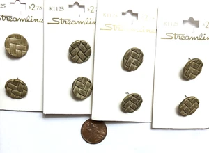 8 Stück hellbraune Knöpfe Vintage Streamline 5/8" Basketweave Design Schaft NEU - Bild 1 von 2