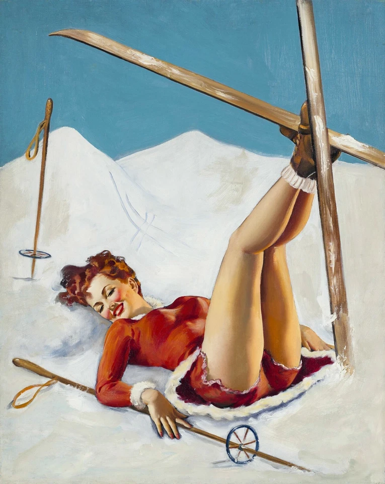 GIL ELVGREN Pin-Up Poster or Rolled Canvas Print "Snow Fun" Sexy Skier Girl - Image 1 of 1