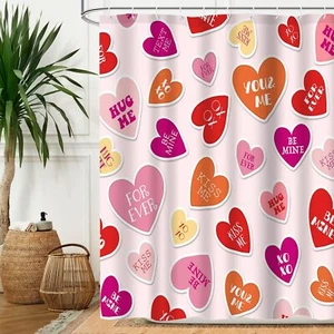 Valentine Shower Curtain 72x72 Inch Galentine's Day Red Pink Love Heart Roman... - Picture 1 of 6