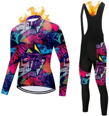 (Vendedor de EE. UU.) Conjunto de baberos de manga larga de ciclismo unisex polar térmico de invierno para mujer Foto 1 de 4