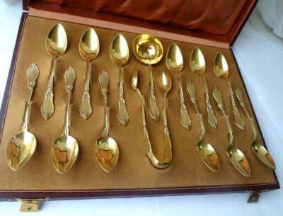 Набор, 12 ложек + чай ситечко + щипцы для сахара, Bruckmann, Keyser, 800 серебро F138 - Изображение 1 из 4