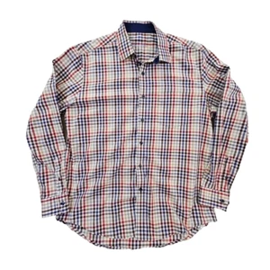 Camisa con botones Tasso Elba para hombre M 15-15 1/2 a cuadros manga larga usada en excelente estado ropa de trabajo - Imagen 1 de 16