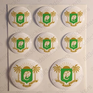 Stickers Ivory Coast Coat of Arms Gel Domed Resin 3D Côte d'Ivoire Vinyl Sticker - Foto 1 di 1