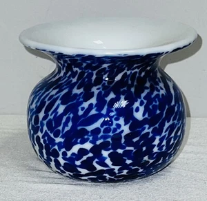 CHARLES GIBSON Art Glass BLUE & WHITE 3 3/4" ROUND VASE - Picture 1 of 3