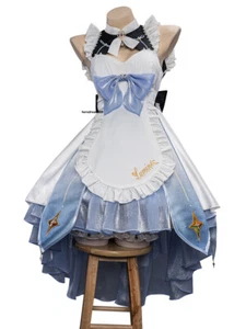 Genshin Impact Lumine Cosplay Costume Women Girl Maid Dress White Dress Outfit  - Picture 1 of 19