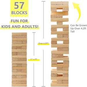 Jungle Gym Kingdom Giant Wooden Tumble Tower - 57 Blocks with 1 Dice and Case - Picture 1 of 16