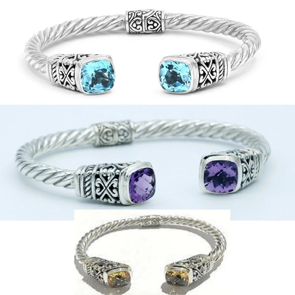 G-857--/ Armreif 925 Sterling Silber Bracelet Bangle mit Halbedelsteinen Schmuck - Bild 1 von 1