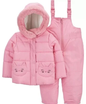 New!  Carter’s Baby Girl’s Cat Kitty 2pc Snowsuit Size: 12M Pink - Image 1 of 3