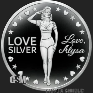 2025 - LOVE ALYSA - PINUP MODEL - 1 oz .999 Fine SilverShield Proof MICROMINTAGE - Picture 1 of 4