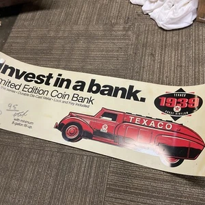 Vintage Texaco Sign Coin Bank 1980s Plastic Not Porcelain Sign 12" x 36” - Picture 1 of 8