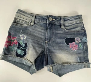 a.n.a. New Approach Denim Cut Off Shorts W/ Flowers Size 2 - Picture 1 of 14