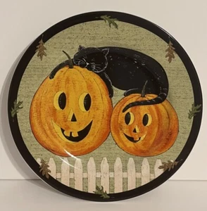 Warren Kimble Pumpkin Dreams Ceramic Plate Black Cat Jack o Lantern 2000 - Picture 1 of 12
