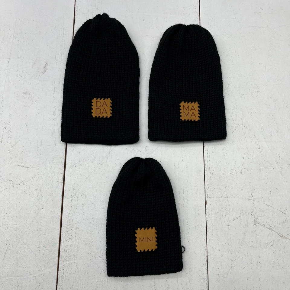 Paquete de 3 gorros de punto negro para familia a juego mamá, papá, bebé/niño pequeño talla única Foto 1 de 4