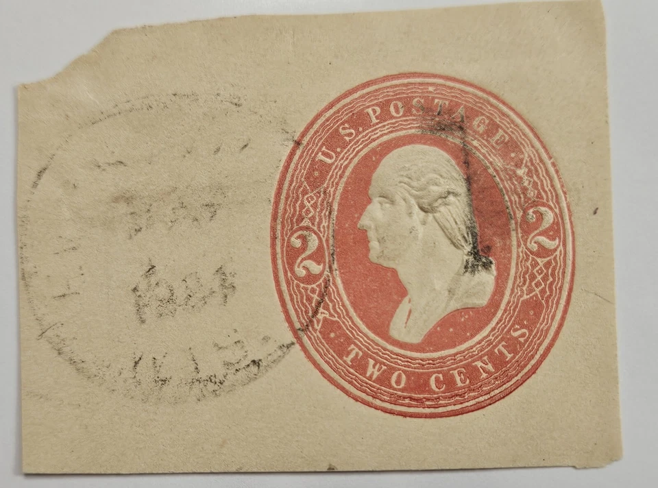 US Cut Square Sc U232, 2c red on amber, Mint & Used CV$3.75 (504C89) - Image 1 of 1