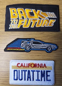 Back To The Future Logo DeLorean Car Tag Flames Patch Set(3) 3 to 4 inch - Picture 1 of 3