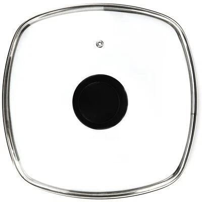 FOLI Square Glass Lid for Grill Pans with Steam Vent Hole - Fits Lodge Cast Iron