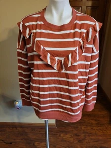 Nine West Women's XXL Brown Striped Sweatshirt Ruffles. NWT - Picture 1 of 4