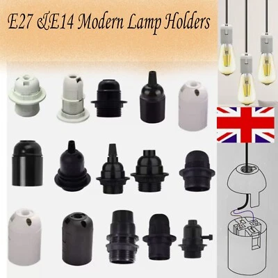 E27 E14 Plastic Black / White Pendant Light Bulb Lamp Holder Screw style Socket - Image 1 of 4