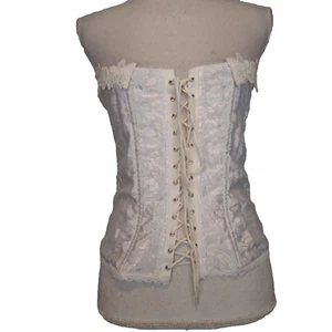 fredericks of hollywood White Corset  top 36 satin floral - Picture 1 of 14