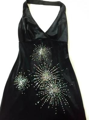 Vestido Shirley of Hollywood Talla 14 Negro Terciopelo Cuello Halter Vestido Noche Fiesta Foto 1 de 4