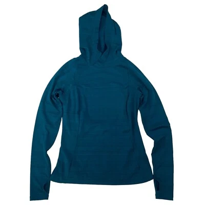 FILA Sport Teal Striped Hooded Pullover Shirt Thumb Holes Long Sleeve Stretch S - Image 1 of 4