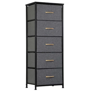 Dresser for Bedroom with 5 Storage Drawers Organizer Unit with Metal Frame Grey - Picture 1 of 23