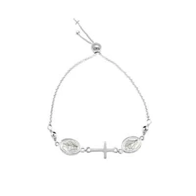 Italian Made 925 Sterling Silver Adjustable Cross Faith Charm Bracelet For Women - Image 1 of 3