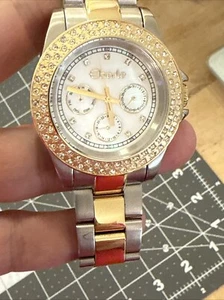 Eberle Men's Ladies Two Tone Silver Gold Stainless Crystal Accent Watch - Picture 1 of 13