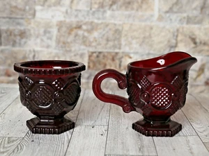 Vintage Avon Cape Cod Collection 1876 Ruby Red Glass Sugar and Creamer Dish Set - Picture 1 of 15