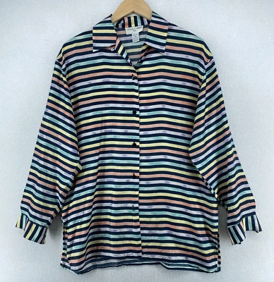 Camisa CASUAL CORNER Mujer S Seda Arco Iris Rayas Abotonada Manga Larga Azul De Colección Foto 1 de 4