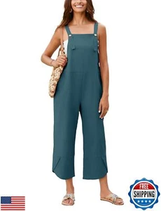 UANEO Womens Cotton Adjustable Casual Summer Bib Overalls Jumpsuits with Pock - Picture 1 of 5