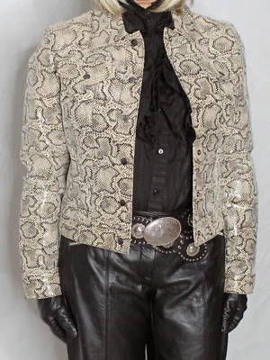Chaqueta de cuero para mujer negra marrón M Bebe piel de serpiente vintage años 90 Y2K rara esposa de la mafia Foto 1 de 4
