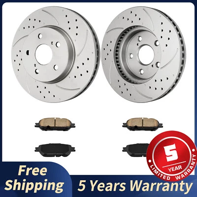 For Toyota Camry 2002 - 2005 Front Brake Drilled Disc Rotors + Ceramic Pads Foto 1 de 4