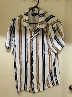 Kenji White Tan Pink Striped Collared Top-Comfy-Casual-Size M - image 1 of 4