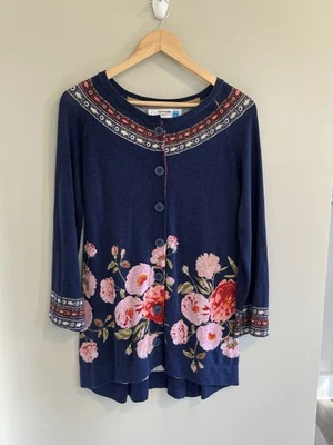 Cárdigan Suéter Anthropologie Talla M Gorrión Azul Marino Floral Botón Cottage Core Foto 1 de 4