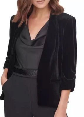 Eliza J Velvet Blazer Jacket Womens Size Small Black 3/4 Sleeve New - Image 1 of 4