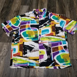 Vintage Jams World Shirt Mens Large Multicolor Abstract Art Print Hawaiian Rayon - Picture 1 of 9