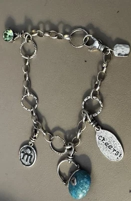 Vintage Silpada Sterling Silver Link Textured Charm Bracelet &  4 Charms - Image 1 of 4