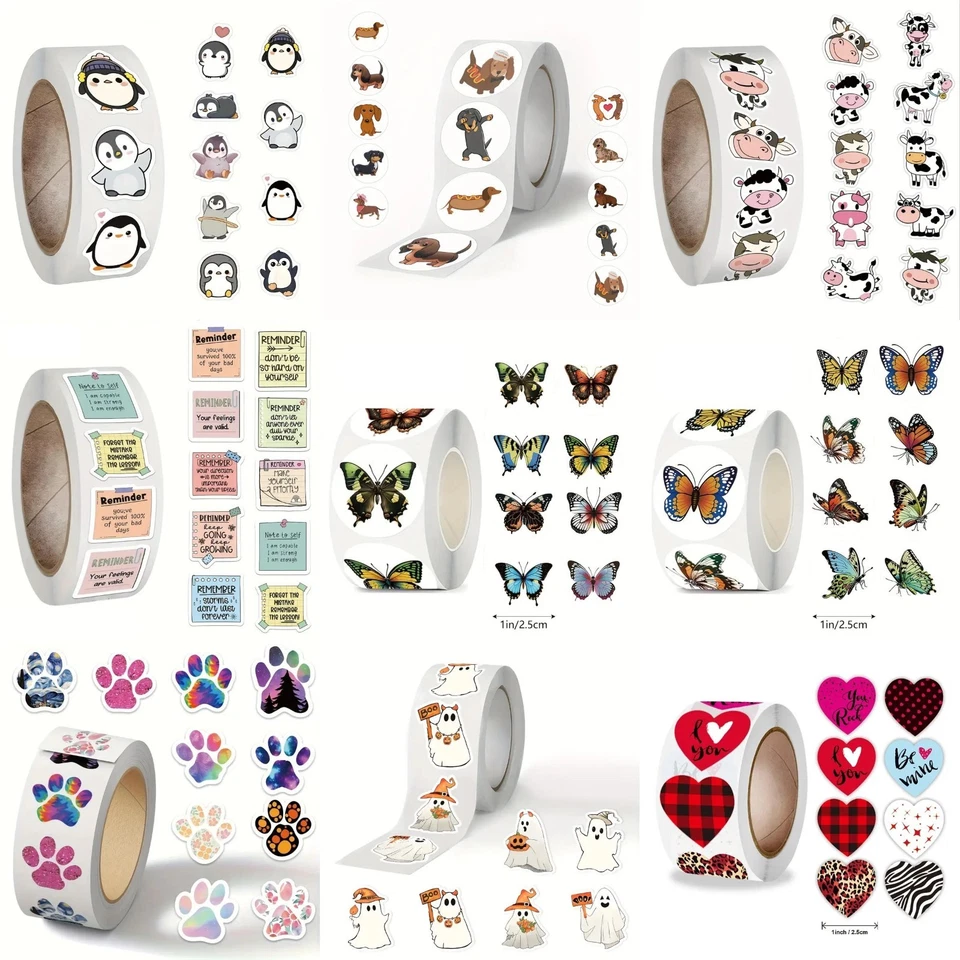 100 Vinyl Stickers – Cute Packaging, Journals, Scrapbooking, Animals, Love Heart