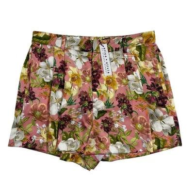 Alice + Olivia Conry Pleated Juniper Floral Rose Satin Short Pink Sz 12 NWT $295 - Image 1 of 4