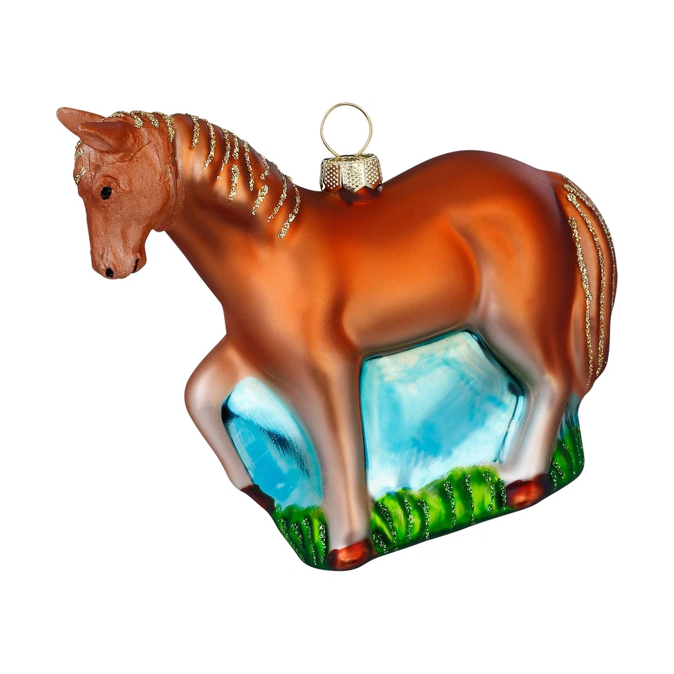 Christbaumschmuck Glas 10cm Pferd Handbemalt Anhänger Weihnachten Tiere Braun - Bild 1 von 1